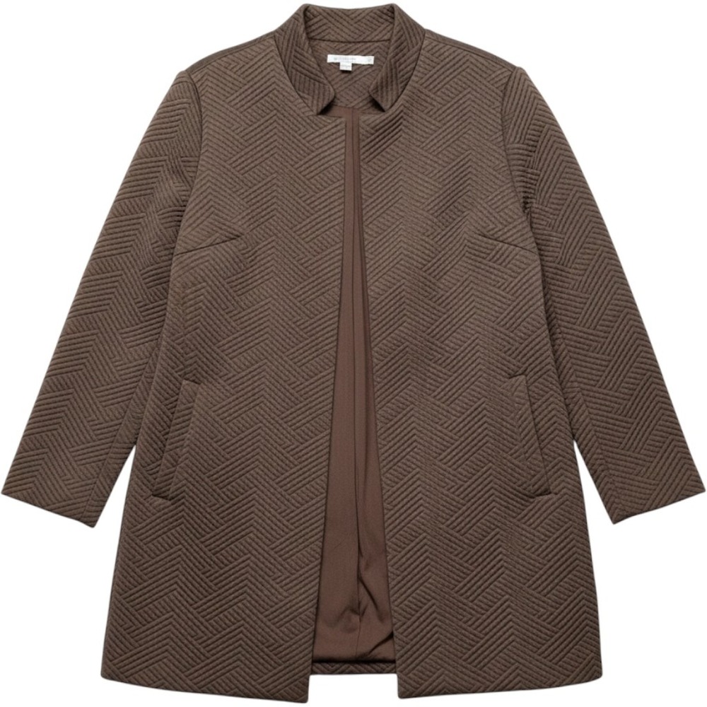 Chicos Quilted Herringbone Topper Jacket Brown 2P 12P Pockets Minimalist Neutral
